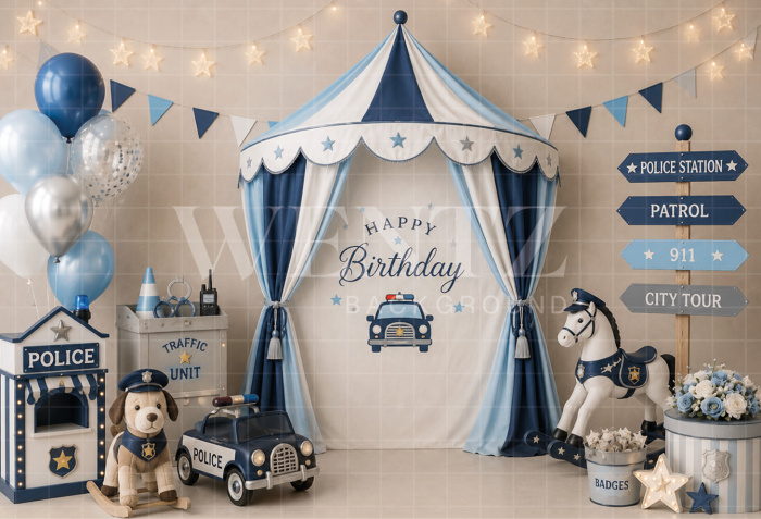 Fabric Photography Background Police Cake Smash / Backdrop 8719