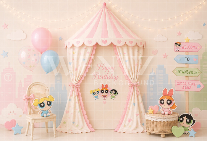 Fabric Photography Background Powerpuff Cake Smash / Backdrop 8736