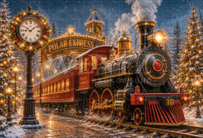 Fabric Photography Background Christmas Train / Backdrop 8575