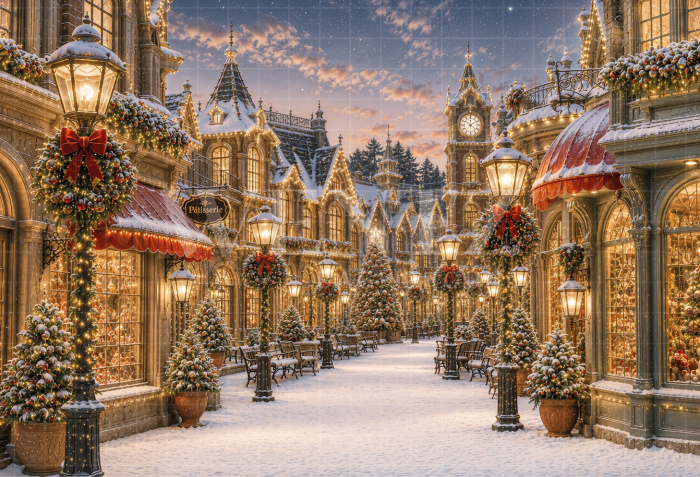 Fabric Photography Background Christmas Village / Backdrop 8570