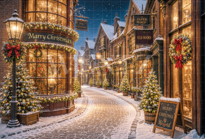 Fabric Photography Background Christmas Village / Backdrop 8574