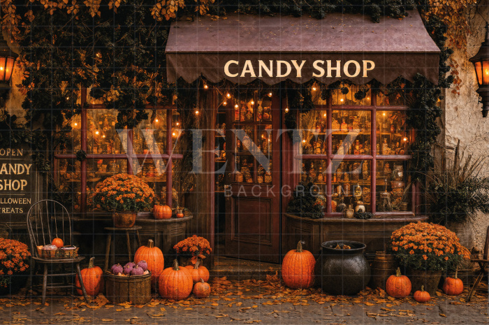 Fabric Photography Background Halloween Candy Shop / Backdrop 7635
