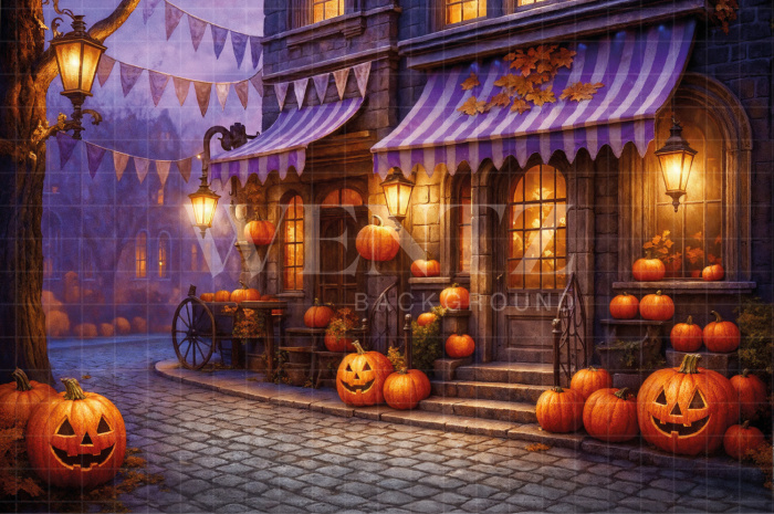 Fabric Photography Background Village Halloween / Backdrop 7687