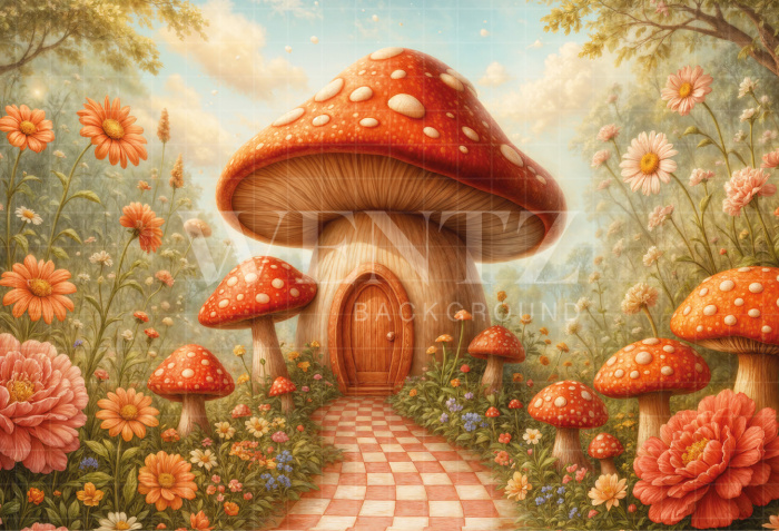 Fabric Photography Background Mushroom House / Backdrop 7090