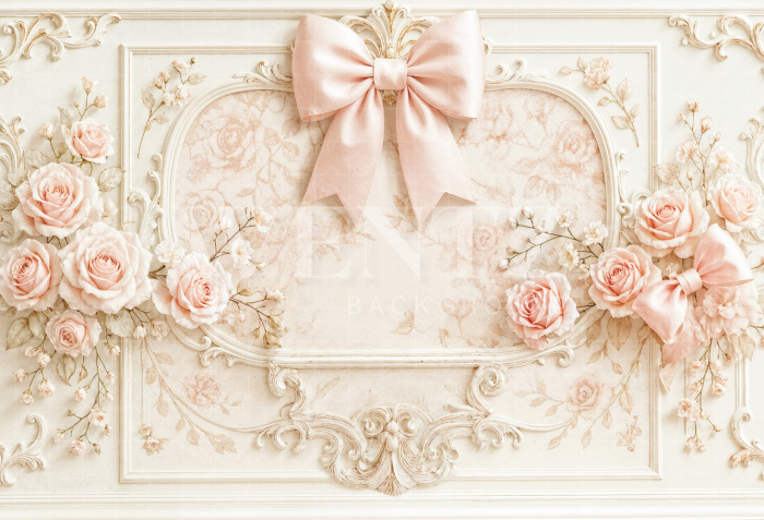 Fabric Photography Background Scenery with Flowers and Bow / Backdrop 7176