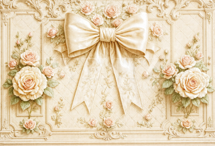 Fabric Photography Background Scenery with Flowers and Bow / Backdrop 7189