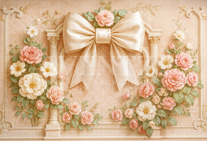 Fabric Photography Background Scenery with Flowers and Bow / Backdrop 7193