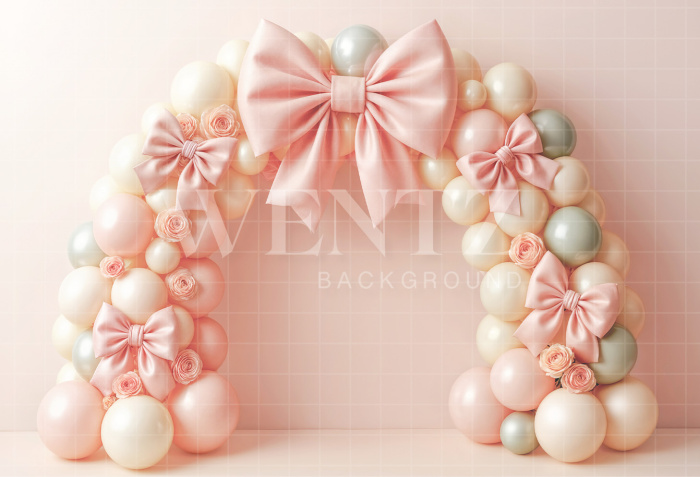 Fabric Photography Background Cake Smash with Bow and Balloons / Backdrop 7195