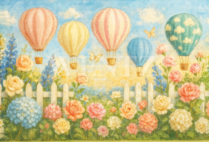 Fabric Photography Background Set with Flowers and Balloons / Backdrop 7205