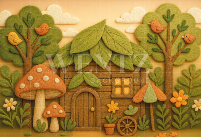 Fabric Photography Background Wooden House  / Backdrop 7216