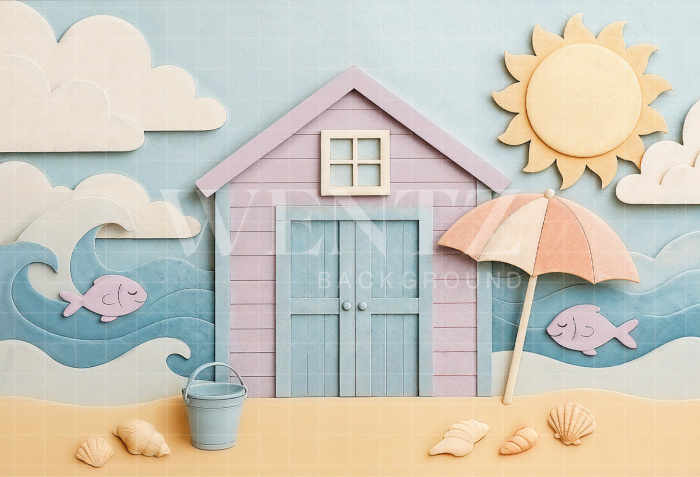 Fabric Photographic Background in Summer Beach / Backdrop 7209