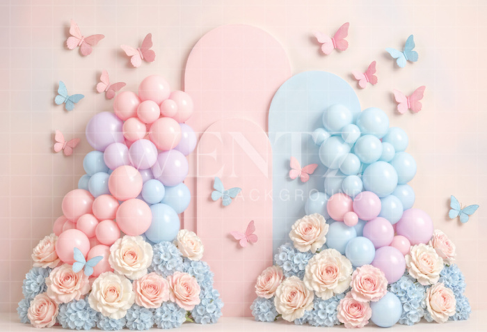 Fabric Photography Background Smash the Cake Balloons and Butterflies  / Backdrop 7222