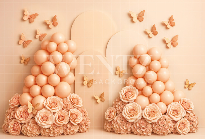 Fabric Photography Background Smash the Cake Balloons and Butterflies  / Backdrop 7228