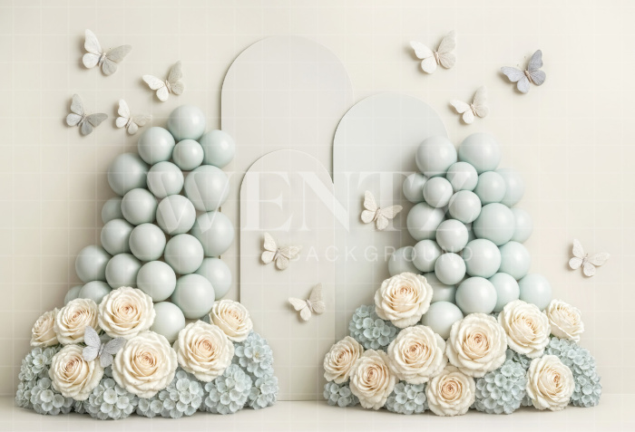 Fabric Photography Background Smash the Cake Balloons and Butterflies  / Backdrop 7229