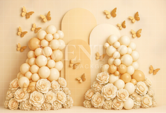 Fabric Photography Background Smash the Cake Balloons and Butterflies  / Backdrop 7230