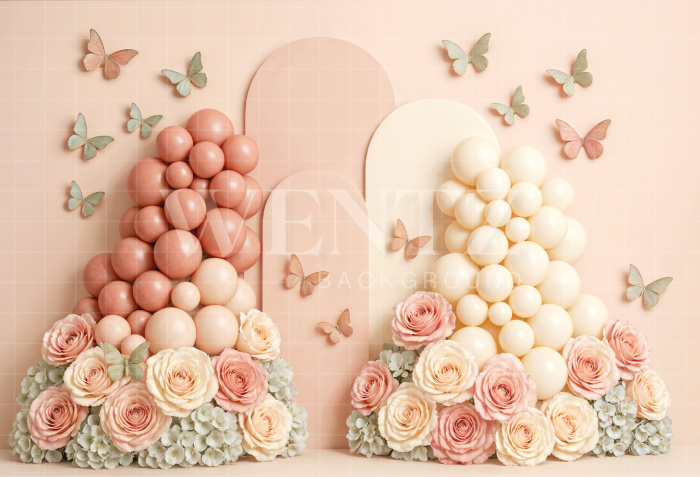 Fabric Photography Background Smash the Cake Balloons and Butterflies  / Backdrop 7223