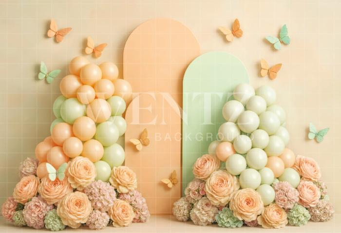 Fabric Photography Background Smash the Cake Balloons and Butterflies  / Backdrop 7240