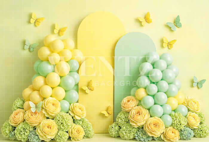 Fabric Photography Background Smash the Cake Balloons and Butterflies  / Backdrop 7236