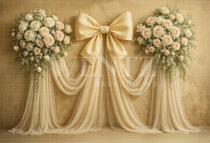 Fabric Photography Background Scenery with Flowers and Bow / Backdrop 7103
