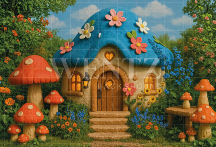 Fabric Photography Background Mushroom House / Backdrop 7347