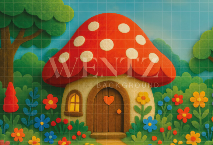 Fabric Photography Background Mushroom House / Backdrop 7353