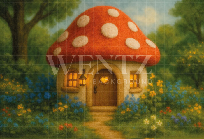 Fabric Photography Background Mushroom House / Backdrop 7365