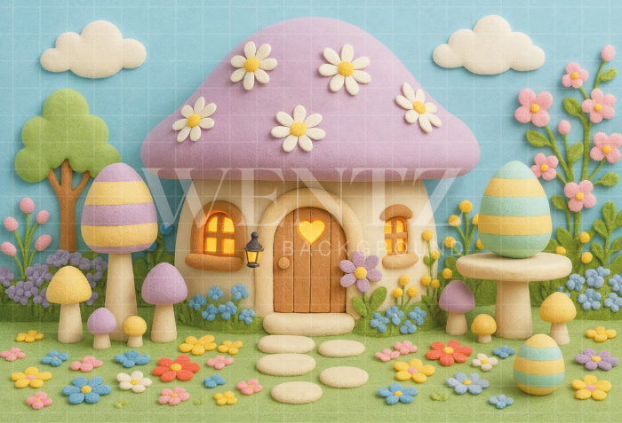 Fabric Photography Background Mushroom House / Backdrop 7367