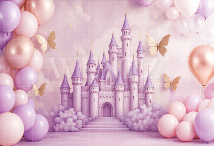 Fabric Photography Background Castle with Balloons Smash the Cake / Backdrop 7111