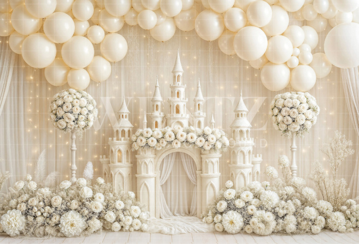 Fabric Photography Background Cake Smash Castle with Flowers / Backdrop 7139