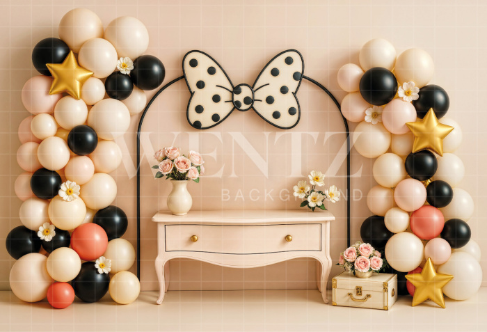 Fabric Photography Background Cake Smash with Bow and Balloons / Backdrop 7144