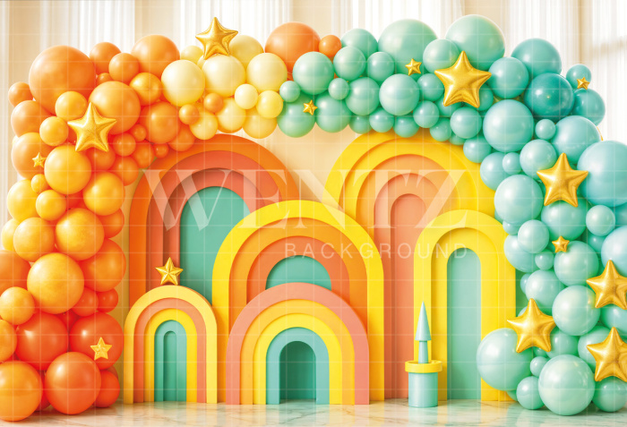 Fabric Photography Background Cake Smash Balloons with Stars / Backdrop 7147