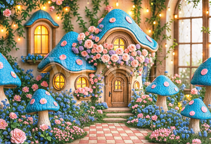 Fabric Photography Background Mushroom House / Backdrop 7163