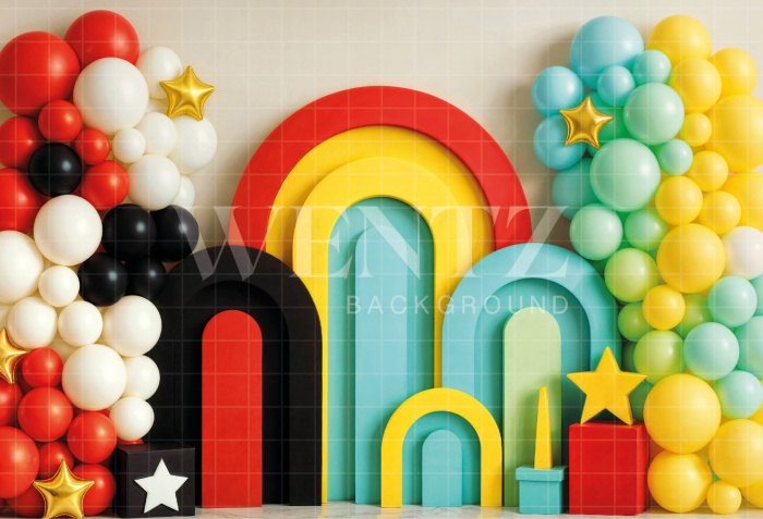 Fabric Photography Background Cake Smash Balloons with Stars / Backdrop 7165