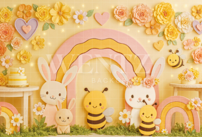 Fabric Photography Background Cake Smash Bees / Backdrop 7169