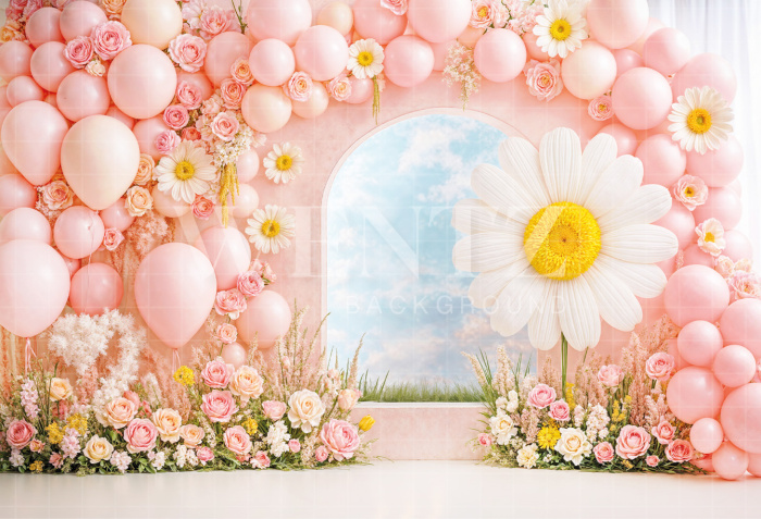 Fabric Photography Background Set with Pink Balloons / Backdrop 7171