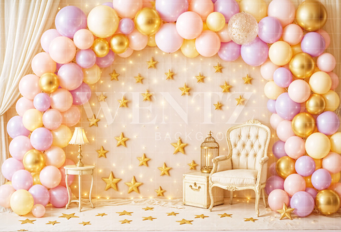 Fabric Photography Background Cake Smash Balloons with Stars / Backdrop 7158