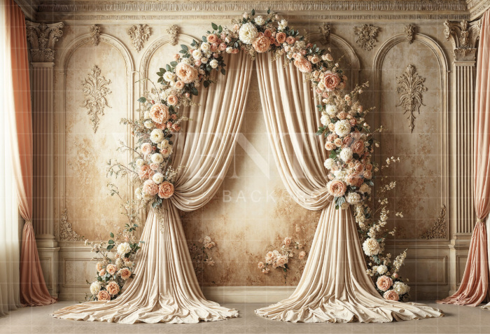Fabric Photography Background Mother's Day Arch with Flowers / Backdrop 6843