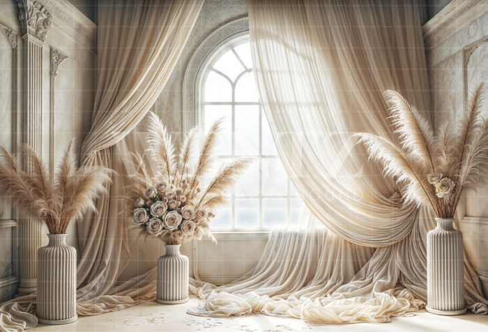 Fabric Photography Background Mother's Day Window with Curtains / Backdrop 6881