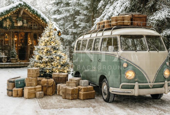 Fabric Photography Background Santa's Car Christmas / Backdrop 7404