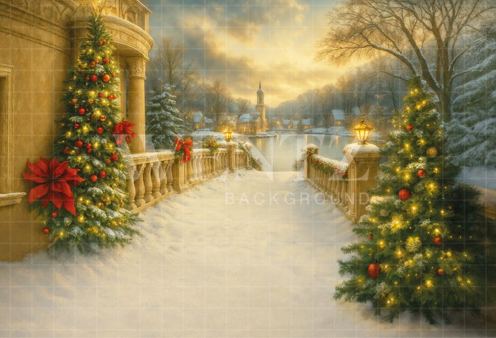 Fabric Photography Background Christmas Village / Backdrop 7418