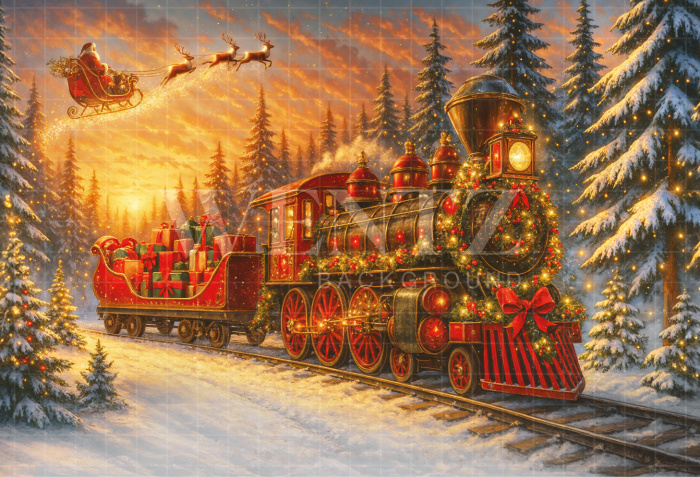 Fabric Photography Background Christmas Train / Backdrop 7427