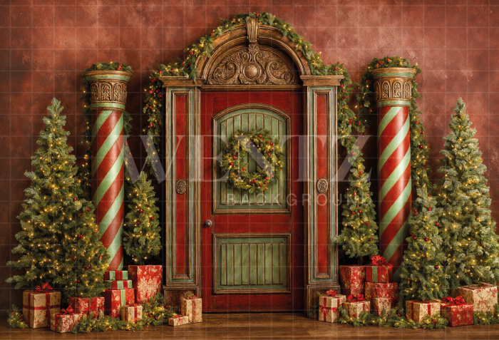 Fabric Photography Background Christmas Door / Backdrop 7428