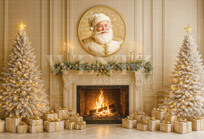Fabric Photography Background Christmas Fireplace / Backdrop 7429