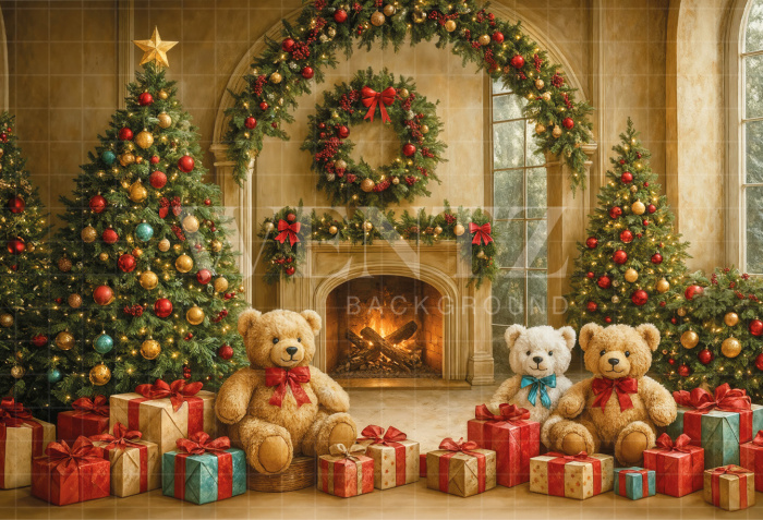 Fabric Photography Background Christmas Fireplace / Backdrop 7437