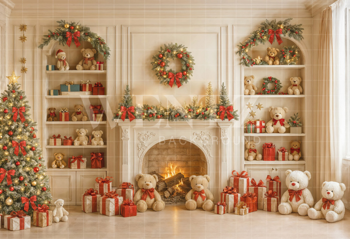 Fabric Photography Background Christmas Fireplace / Backdrop 7445