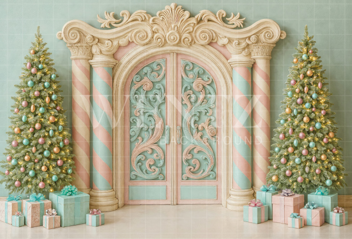 Fabric Photography Background Christmas Door / Backdrop 7446