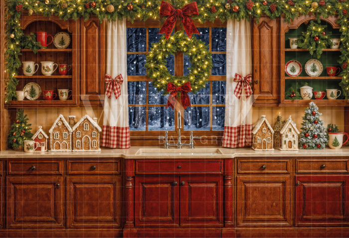 Fabric Photography Background Christmas Kitchen / Backdrop 7448