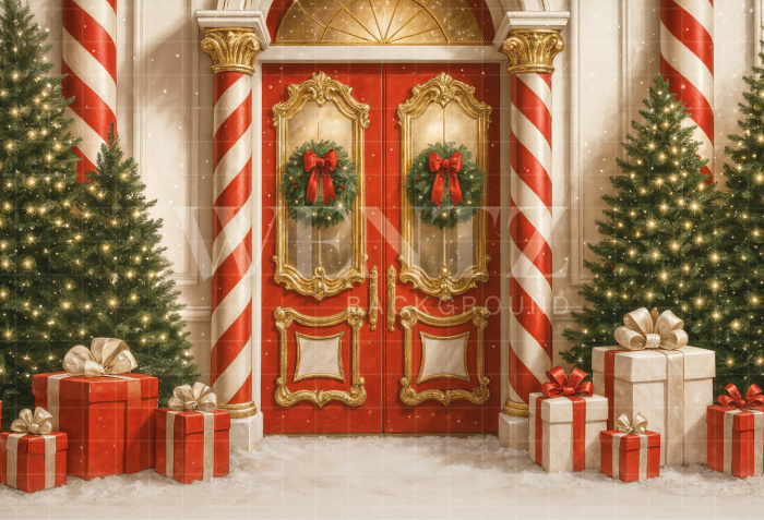Fabric Photography Background Christmas Door / Backdrop 7452