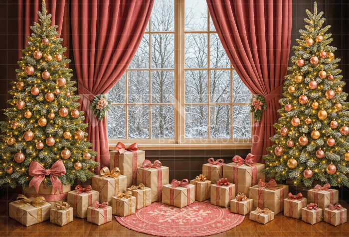 Fabric Photography Background Living Room with Window Christmas / Backdrop 7456