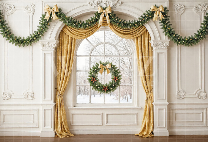 Fabric Photography Background Christmas Window / Backdrop 7458